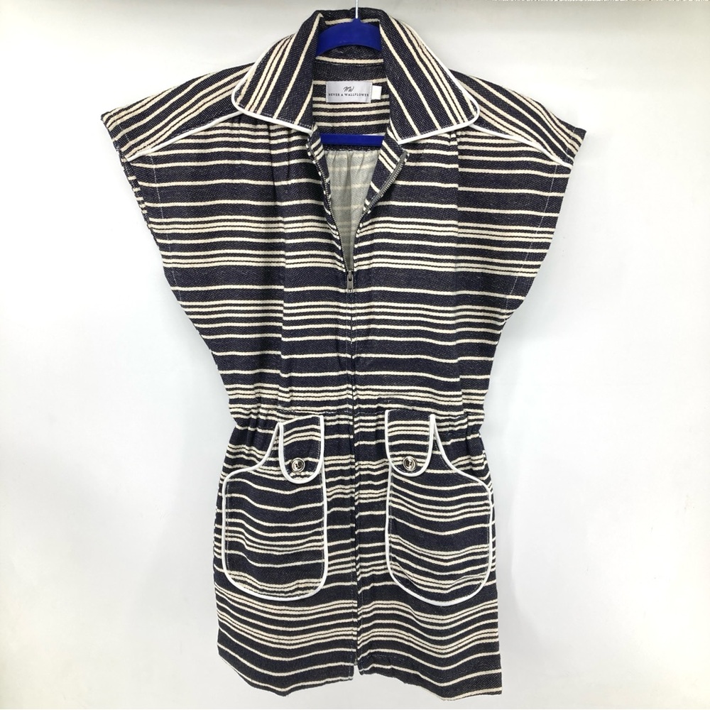 Never A Wallflower Poppy Zip Up Striped Denim Dress